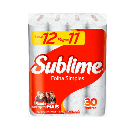 Papel Higiênico Folha Simples Sublime Neutro LEVE 12/PAGUE11 30 metros
