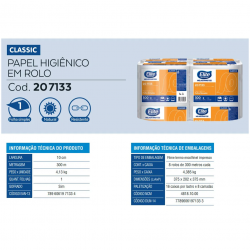 Papel Higiênico Rolão Elite Classic 100% Celulose Folha Simples com 8 rolos de 300m