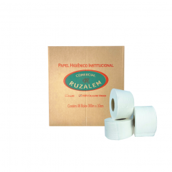 Papel Higiênico Rolão Ruzalem 100% Celulose Folha Simples com 8 rolos de 300m