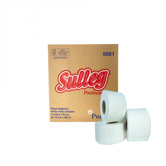 Papel Higiênico Rolão Sulleg 100% Celulose Folha Simples com 8 rolos de 300m Papel Higiênico Rolão Sulleg 100% Celulose Folha Simples com 8 rolos de 300m