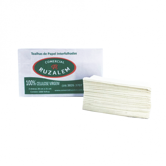 Papel Toalha Interfolhado Ruzalem 2 Dobras 100% Celulose com 1000 folhas Papel Toalha Interfolhado Ruzalem 2 Dobras 100% Celulose com 1000 folhas