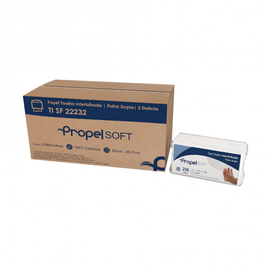 Papel Toalha Interfolhado Folha Dupla Propel 2 Dobras 100% Celulose com 2000 folhas Papel Toalha Interfolhado Folha Dupla Propel 2 Dobras 100% Celulose com 2000 folhas