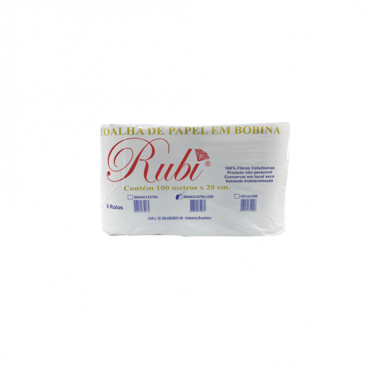 Papel Toalha Bobina Rubi Branco Luxo com 6 rolos de 100m Papel Toalha Bobina Rubi Branco Luxo com 6 rolos de 100m