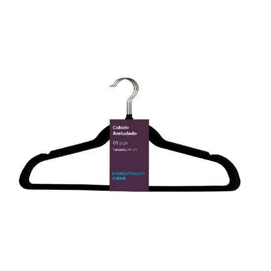 Cabide para Roupas Paramount Aveludado Preto c/3