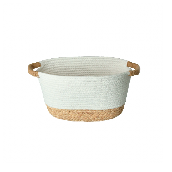 Cesto de Fibra Natural e Algodão com Alça 38x21x20cm Branco Cesto de Fibra Natural e Algodão com Alça 38x21x20cm Branco