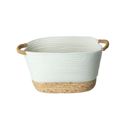 Cesto de Fibra Natural e Algodão com Alça 42x25x24cm Branco Cesto de Fibra Natural e Algodão com Alça 42x25x24cm Branco