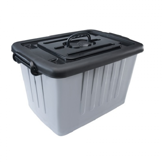 Caixa Organizadora Plasnew com Rodízio 54,5L Cinza e Preto Caixa Organizadora Plasnew com Rodízio 54,5L Cinza e Preto
