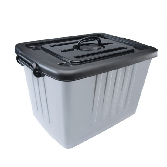 Caixa Organizadora Plasnew com Rodízio 77L Cinza e Preto Caixa Organizadora Plasnew com Rodízio 77L Cinza e Preto