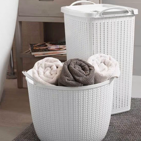 Cesto de Roupas com Tampa Plasútil 40L com Trama Branco Cesto de Roupas com Tampa Plasútil 40L com Trama Branco