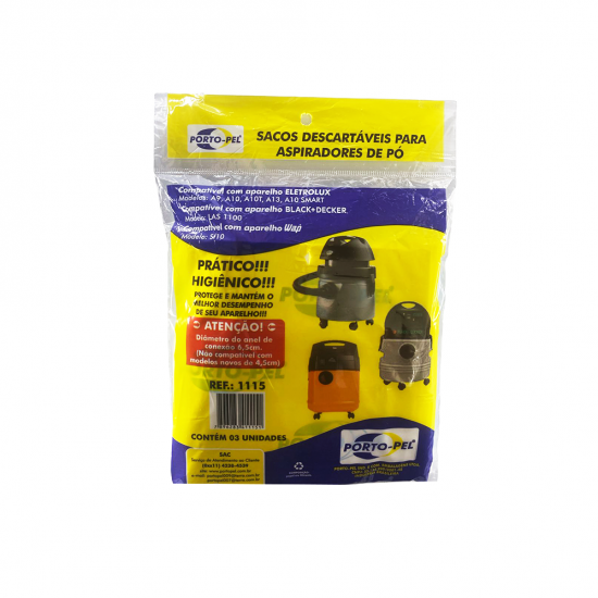 Saco para Aspirador de Pó Porto-Pel Eletrolux A10/A13 com 3 unid. Saco para Aspirador de Pó Porto-Pel Eletrolux A10/A13 com 3 unid.