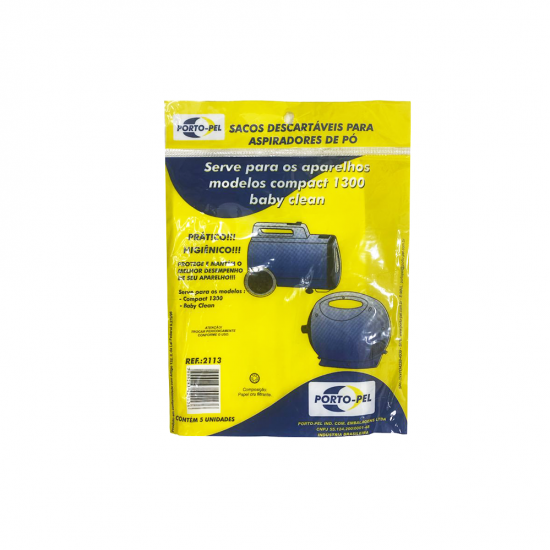 Saco para Aspirador de Pó Porto-Pel Eletrolux Compact 1300/Baby Clean com 5 unid. Saco para Aspirador de Pó Porto-Pel Eletrolux Compact 1300/Baby Clean com 5 unid.