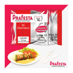 Kit Descartável Churrasco Prafesta com 10 Pratos/10 Garfos/10 Facas Branco