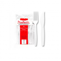 Kit Garfo e Faca Descartável Refeição Master Prafesta Branco com 25 Kits