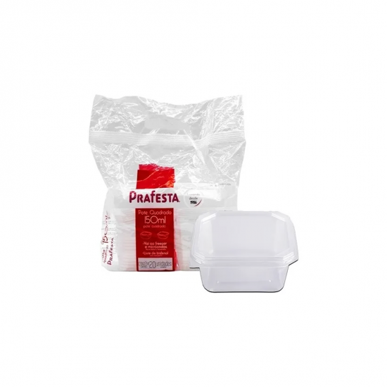 Pote Plástico Descartável Quadrado com Tampa 150mL Prafesta com 20 unid. Pote Plástico Descartável Quadrado com Tampa 150mL Prafesta com 20 unid.