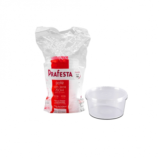 Pote Plástico Descartável Redondo com Tampa Lacre 250mL Prafesta com 10 unid. Pote Plástico Descartável Redondo com Tampa Lacre 250mL Prafesta com 10 unid.