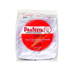 Prato Descartável Quadrado Grande 21cm Branco Prafesta com 10 unid.