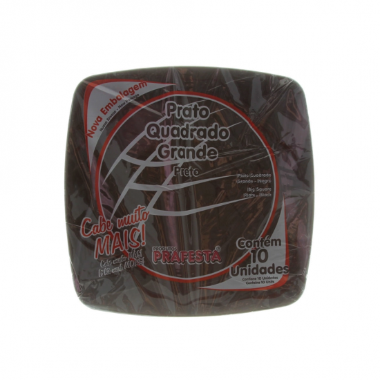Prato Descartável Quadrado Grande 21cm Preto Prafesta com 10 unid. Prato Descartável Quadrado Grande 21cm Preto Prafesta com 10 unid.