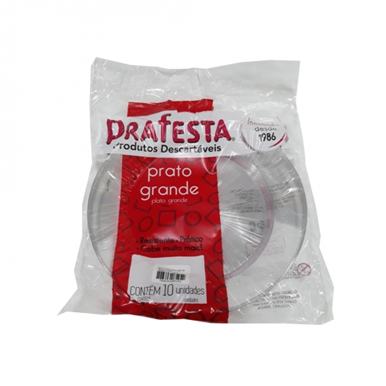 Prato Descartável Redondo Grande 21cm Cristal Prafesta com 10 unid. Prato Descartável Redondo Grande 21cm Cristal Prafesta com 10 unid.