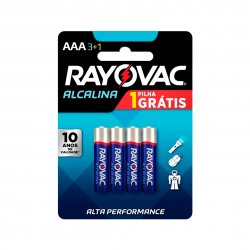 Pilha Alcalina AAA Palito Rayovac com 4 unid. LEVE 4 PAGUE 3