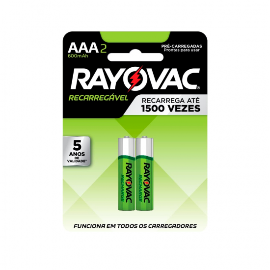 Pilha Recarregável AAA Palito Rayovac 600mAh com 2 unid. Pilha Recarregável AAA Palito Rayovac 600mAh com 2 unid.
