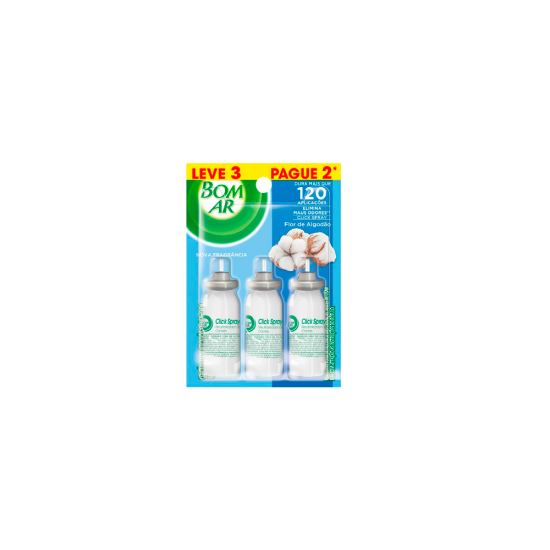 Desodorizador Bom Ar Click Spray 12mL Refil Algodão LEVE 3 PAGUE 2 