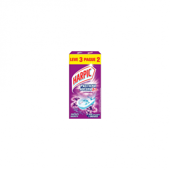 Pastilha Adesiva Sanitária Harpic Lavanda com 3 unid. LEVE 3 PAGUE 2 Pastilha Adesiva Sanitária Harpic Lavanda com 3 unid. LEVE 3 PAGUE 2