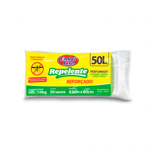 Saco de Lixo 50L Verde Repelente Embalixo com 30 unid. Saco de Lixo 50L Verde Repelente Embalixo com 30 unid.