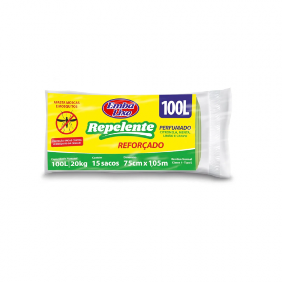 Saco de Lixo 100L Verde Repelente Embalixo com 15 unid. Saco de Lixo 100L Verde Repelente Embalixo com 15 unid.