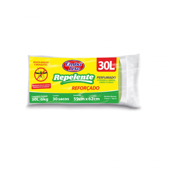Saco de Lixo 30L Verde Repelente Embalixo com 30 unid. Saco de Lixo 30L Verde Repelente Embalixo com 30 unid.