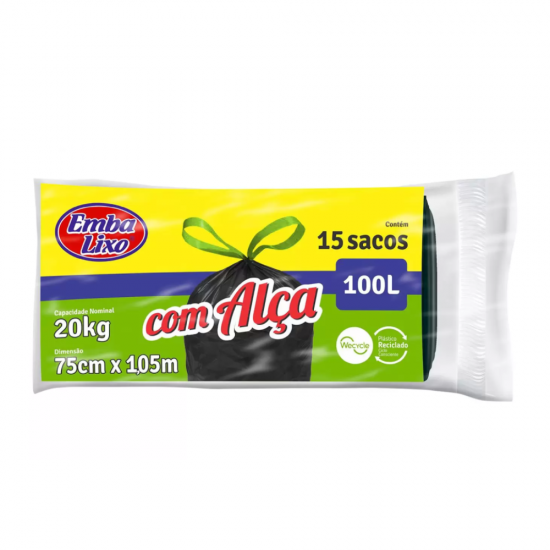 Saco de Lixo 100L Preto Embalixo com 15 unid. com Alça Saco de Lixo 100L Preto Embalixo com 15 unid. com Alça
