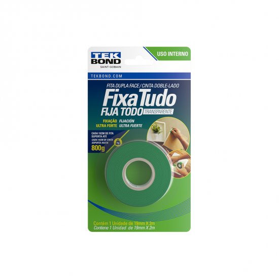 Fita Dupla Face Tekbond Fixa Tudo Transparente 19mm x 2m Fita Dupla Face Tekbond Fixa Tudo Transparente 19mm x 2m