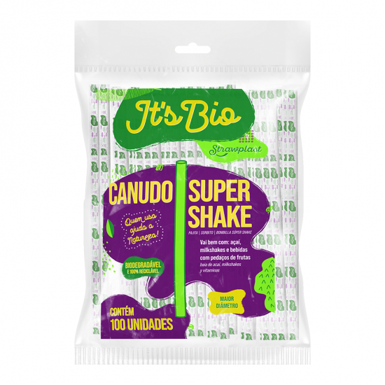 Canudo Biodegradável Super Shake Strawplast 10mm com 100 unid. Canudo Biodegradável Super Shake Strawplast 10mm com 100 unid.