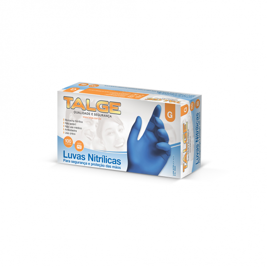 Luva Procedimento Nitrílica Azul Talge sem Pó com 100 unid. - Tamanho G Luva Procedimento Nitrílica Azul Talge sem Pó com 100 unid. - Tamanho G