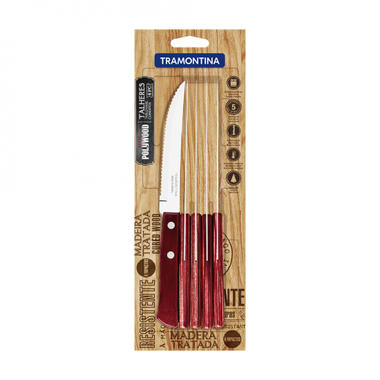 Conjunto de Facas Inox Churrasco Tramontina Polywood com 6 unid. Conjunto de Facas Inox Churrasco Tramontina Polywood com 6 unid.