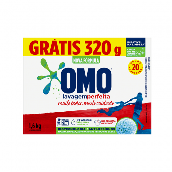 Sabão em Pó Omo Lavagem Perfeita 1,6kg + GRÁTIS 320g