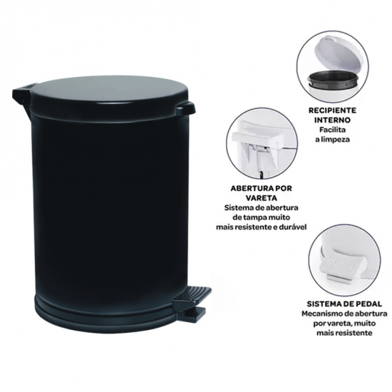Lixeira com Pedal 10,5L Viel Preto Lixeira com Pedal 10,5L Viel Preto