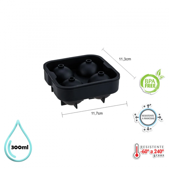 Forma de Gelo 4 Esferas Silicone Preto com Tampa Weck Forma de Gelo 4 Esferas Silicone Preto com Tampa Weck