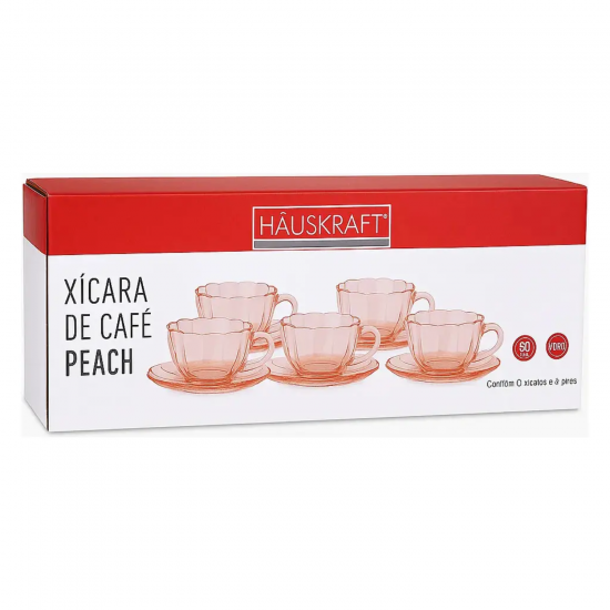 Jogo de Xicaras c/Pires 90ml Peach Dc c/6pc Hauskraft 