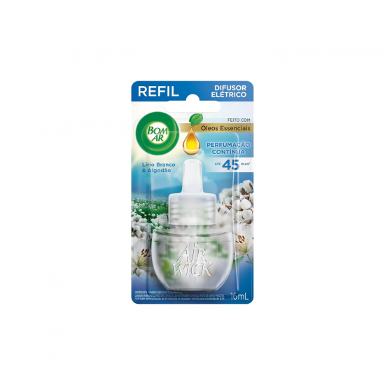 Difusor Elétrico Bom Ar Lírio Branco e Algodão Refil 16mL 