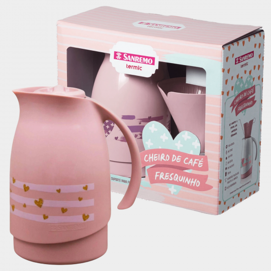 Conjunto Garrafa Térmica 700mL Rosa + Suporte Filtro de Café 102 Sanremo Conjunto Garrafa Térmica 700mL Rosa + Suporte Filtro de Café 102 Sanremo