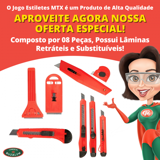 Jogo De Estiletes E Raspadores Retráteis Mtx C/ 8 Peças Jogo De Estiletes E Raspadores Retráteis Mtx C/ 8 Peças
