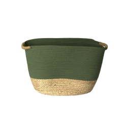 Cesto de Fibra Natural e Algodão com Alça 42x25x24cm Verde Esmeralda