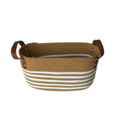 Cesto de Algodão com Alça 30x19x15cm Mocca e Listra Branca Cesto de Algodão com Alça 30x19x15cm Mocca e Listra Branca