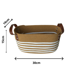 Cesto de Algodão com Alça 30x19x15cm Mocca e Listra Branca Cesto de Algodão com Alça 30x19x15cm Mocca e Listra Branca