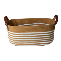 Cesto de Algodão com Alça 38x22x17cm Mocca e Listra Branca Cesto de Algodão com Alça 38x22x17cm Mocca e Listra Branca