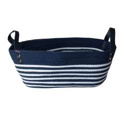 Cesto de Algodão com Alça 38x22x17cm Azul Naval e Listra Branca Cesto de Algodão com Alça 38x22x17cm Azul Naval e Listra Branca