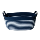 Cesto de Algodão com Alça 38x22x17cm Azul Naval e Listra Branca Cesto de Algodão com Alça 38x22x17cm Azul Naval e Listra Branca