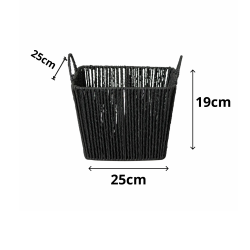 Cesto de Fibra Natural com Alça 25x25x19cm Preto Cesto de Fibra Natural com Alça 25x25x19cm Preto
