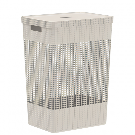 Cesto de Roupas com Tampa <Ou> 49L Com Tampa Grid Bege