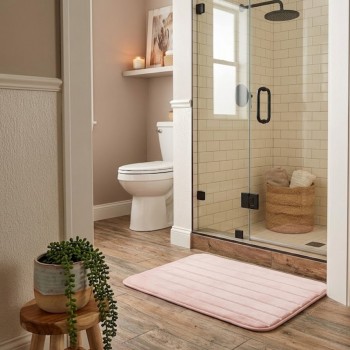 Tapete de Banheiro Antiderrapante 40x60cm Roma Listra Rose Le Bianco